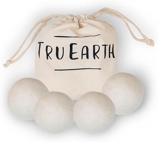 Tru Earth Wool Dryer Balls, Set of 4 XL 100% Wool Anti-Static Balls for Laundry, Reusable & All Natural