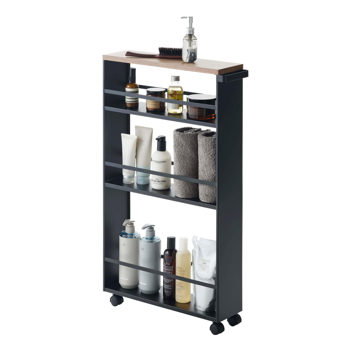YAMAZAKI home Tower Rolling Slim Storage Cart With Handle Black - Image 1