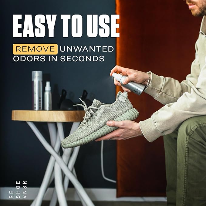 Reshoevn8r Shoe Deodorizer Spray, 4 Oz - Sneaker Freshener & Shoe Odor Eliminator for Fresh & Clean - Easy to Use Foot Odor Control Sprays for Bad Smell & Stinky Shoes