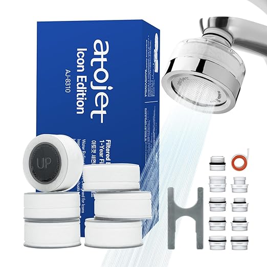 Cleansing Washbasin Faucet Filter Inspired by Korea's Beauty Culture - Pure Carbon Filters for Bathroom & Kitchen Water (1 Year Supply) (AJ8310C-SET-1YR)