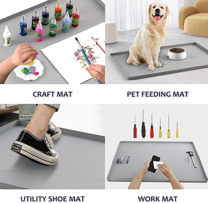 Heavy Duty Silicone Under Sink Mats for Kitchen Waterproof 31" x 19", Extra Thick Under Sink Rubber Mat Drip Tray, Raised Edge Under Sink Liner,Prevent Drips, Leaks, Spills,Grey