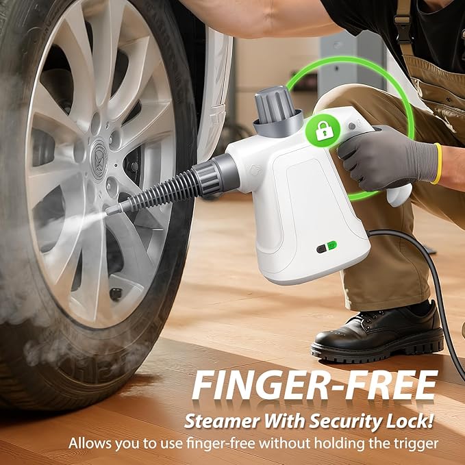 15.2OZ Steam Cleaner, Hands-free Steamer for Deep Cleaning with 14PCS Accessories & Safety Lock, Chemical-Free Handheld Steam Cleaner for Home, Car, Furniture, Grease, Grout, Floor (White)