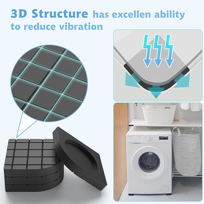 Anti Vibration Pads, Washer and Dryer Anti Slip and Noise-Reducing Anti Vibration Mat, Universal Vibration Isolation Pads Protects Laundry Shaking Walking Pedestals - 8 PCS Washing Machine Foot Pads