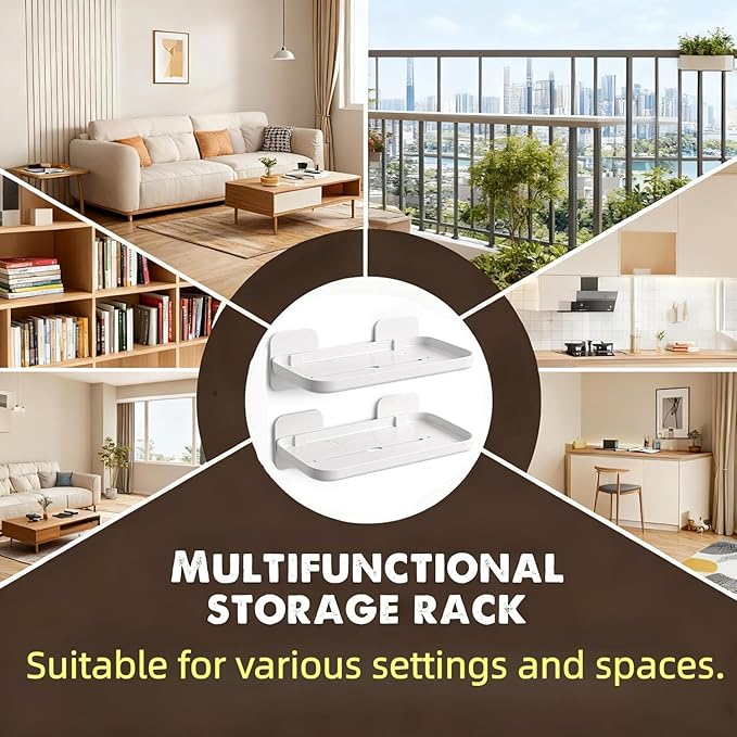 ACEXINYAN 2pc Wall Mounted Floating Shelf, Small Storage Rack with Edge Design, No Drill Shelves for Wall, Floating Shelves Damage-Free Expand Walls Space for Living Room Kitchen Bathroom (White)