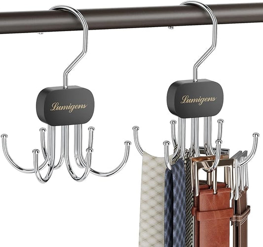 Belt Organizer for Closet,2PCS Tie Rack, Belt Tie Hanger for Closet,Tie Organizer for Men,Hanging Closet Organizer Hook for Belt, Bra, Tank Top, Tie, Scarf, Hat, Purse,Black
