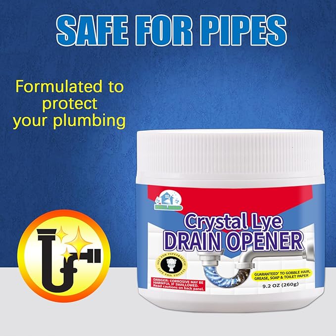 BELL BIRDCrystal Lye Drain Opener,Lye Sodium Hydroxide,Unclogs Bathroom and Kitchen Sinks,Drains,Shower Pipes (2PSC)