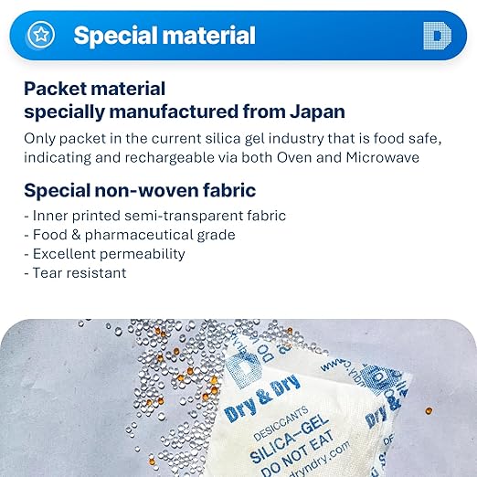 Dry & Dry 50 Gram [200 Packets] Orange Indicating Silica Gel Packets Desiccants - Food Safe Silica Packs, Silica Gel, Silica Packets, Desiccant Packs for Food Storage