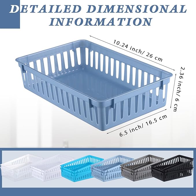 Wenqik Set of 12 Small Plastic Baskets for Organizing 10.24 x 6.5 x 2.36 Inch Pharmacy Baskets Rectangular Trays Plastic Organizer for Office Pharmacy Dorm Kitchens, Closets Shelves(Multi Color)
