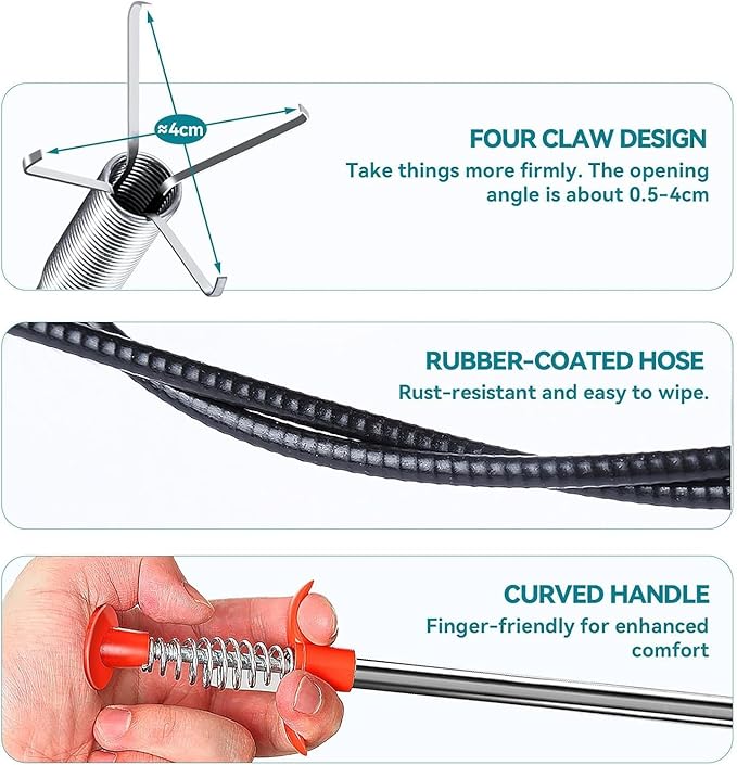 Drain Snake Hair Drain Clog Remover Tool - 116 inch Sink Drain Cleaner for Toilet Sewer Shower Kitchen Bathroom Tub Clogged Drains Opener Cleaning Tool