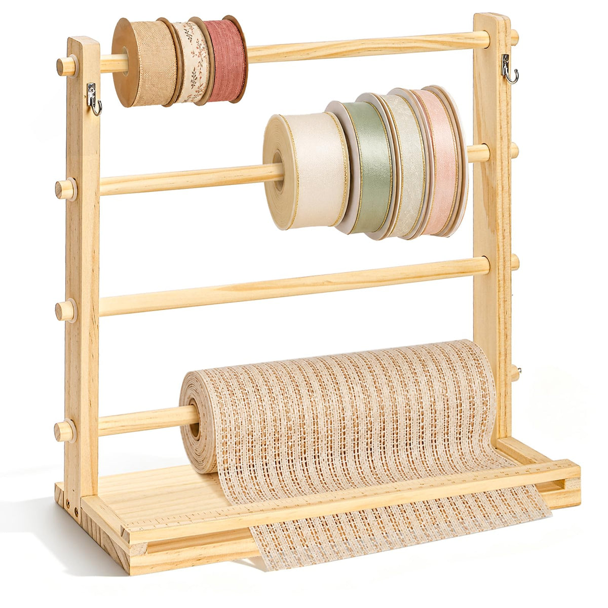 Tosnail Wooden Ribbon Organizer Rack, 4 Tier Ribbon Spool Holder - Image 1