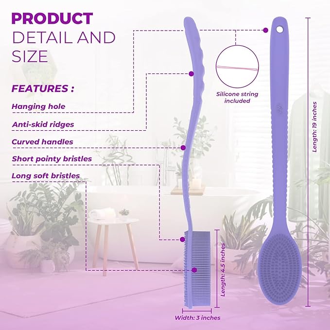 Avilana Back Scrubber for Shower,19 inch Silicone Body Scrubber with Handle, Shower Back Scrubber for Men and Women, Back Brush for Shower, Loofah with Handle Shower Brush