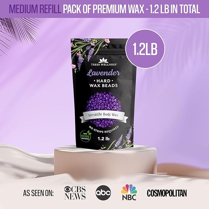 Tress Wellness Wax Beads - Safe for Skin - Dermatologically Tested - At-Home Kit for Bikini, Brazilian & Full Body - Lavender 1.2 lbs