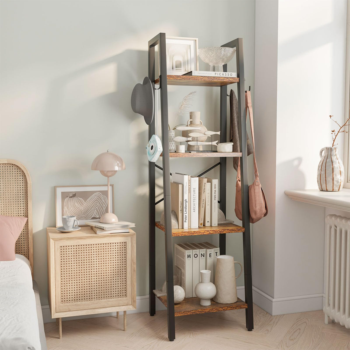 YMYNY 4 Tiers Ladder Bookcase, Industrial Narrow Bookshelf - Image 1