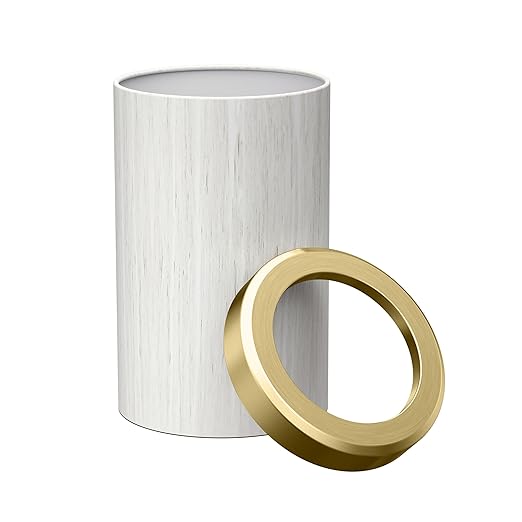 Gatco Small Bathroom Trash Can with Lid, Round 3 Gallon Wastebasket, Under Sink, White Oak with Brushed Brass, for Bathroom, Bedroom, Office (1932B)