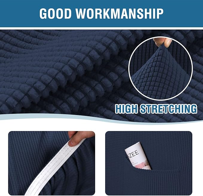 H.VERSAILTEX Multi-Pieces Sofa Covers Stretch Couch Covers Form Fitted Seats and Back Cushions Covers (3 Seat Covers Plus 3 Back Cusion Covers, Bonus 2 Armrest Covers), Navy