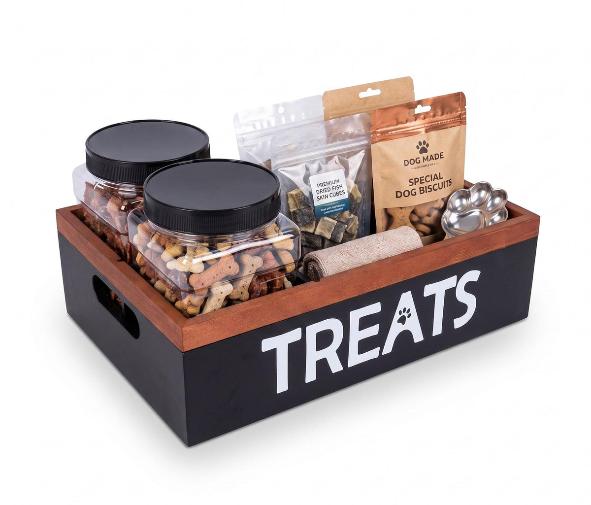 Pethiy Dog Treat Organizer Box with 2 Plastic Jars & Compartments - Image 1
