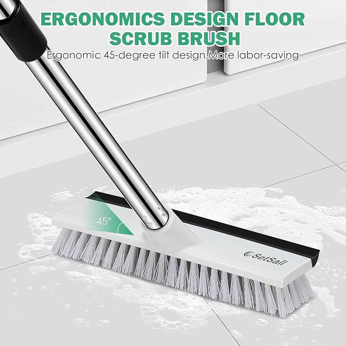 SetSail Toilet Brush and Plunger Set, Toilet Plungers for Bathroom Heavy Duty Toilet Bowl Brush and Holder+Floor Scrub Brush with 51In Long Adjustable Handle 2 in1 Scrape Brush for Shower Bathroom Tub