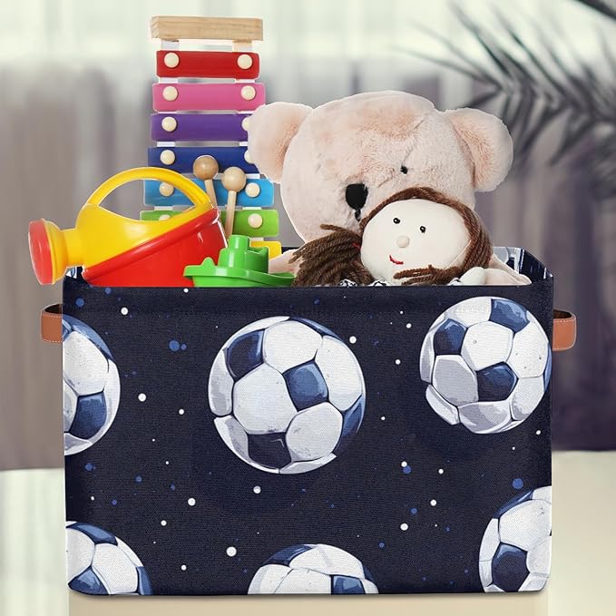 Cubes Storage Baskets,Soccer Sport Foldable Storage Box,Waterproof Open Shelf Organizer Bin for Kid Clothes Toy Empty Gift Baskets