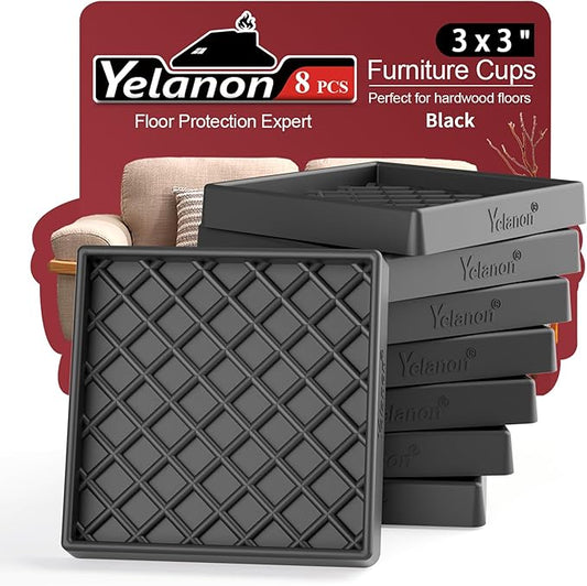 Furniture Coasters -8 Pcs 3” Non Slip Furniture Pads Hardwoods Floors - Furniture Caster Cups - Non Skid Furniture Grippers, Rubber Furniture Feet, Anti Slide Floor Protector for Bed Couch Stoppers