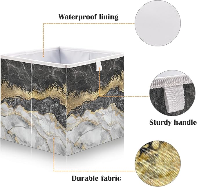Bolaz Gold Black Marble Closet Organizers Storage Cubes Storage Bins Shelf Baskets Containers for Home Kids Room Toys Office,Rectangle