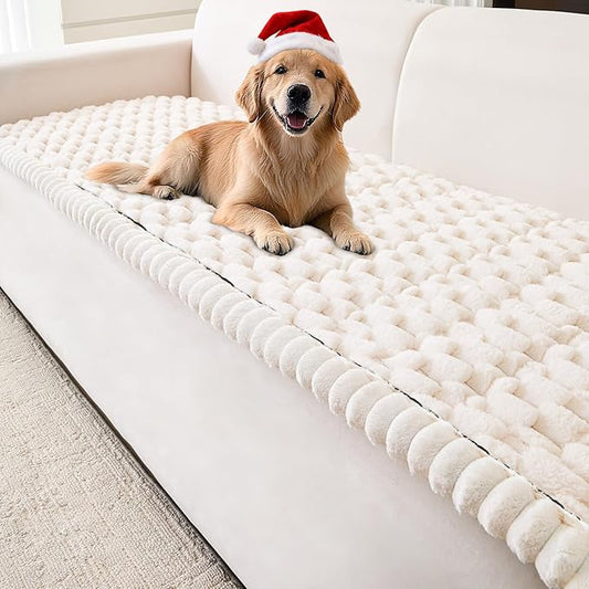 Couch Cover for Dogs Washable,Non Slip Fuzzy Durable Couch Covers for 3 Cushion Sofa Pet Friendly Sofa Cover Dog Thick Soft Slipcovers Protector Couches Mat Bed (Beige, 27.6" x 82.7"/70 x 210cm)