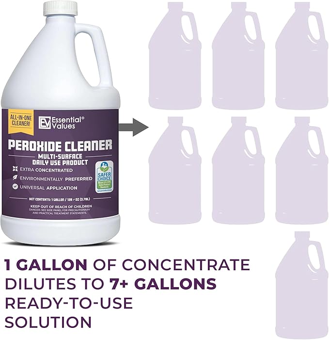 Essential Values Peroxide Cleaner 5%, Safer Choice Certified | Made in USA, Multi-Surface - Extra Concentrated - Ideal for Residential Commercial Retail Hospital Restaurants