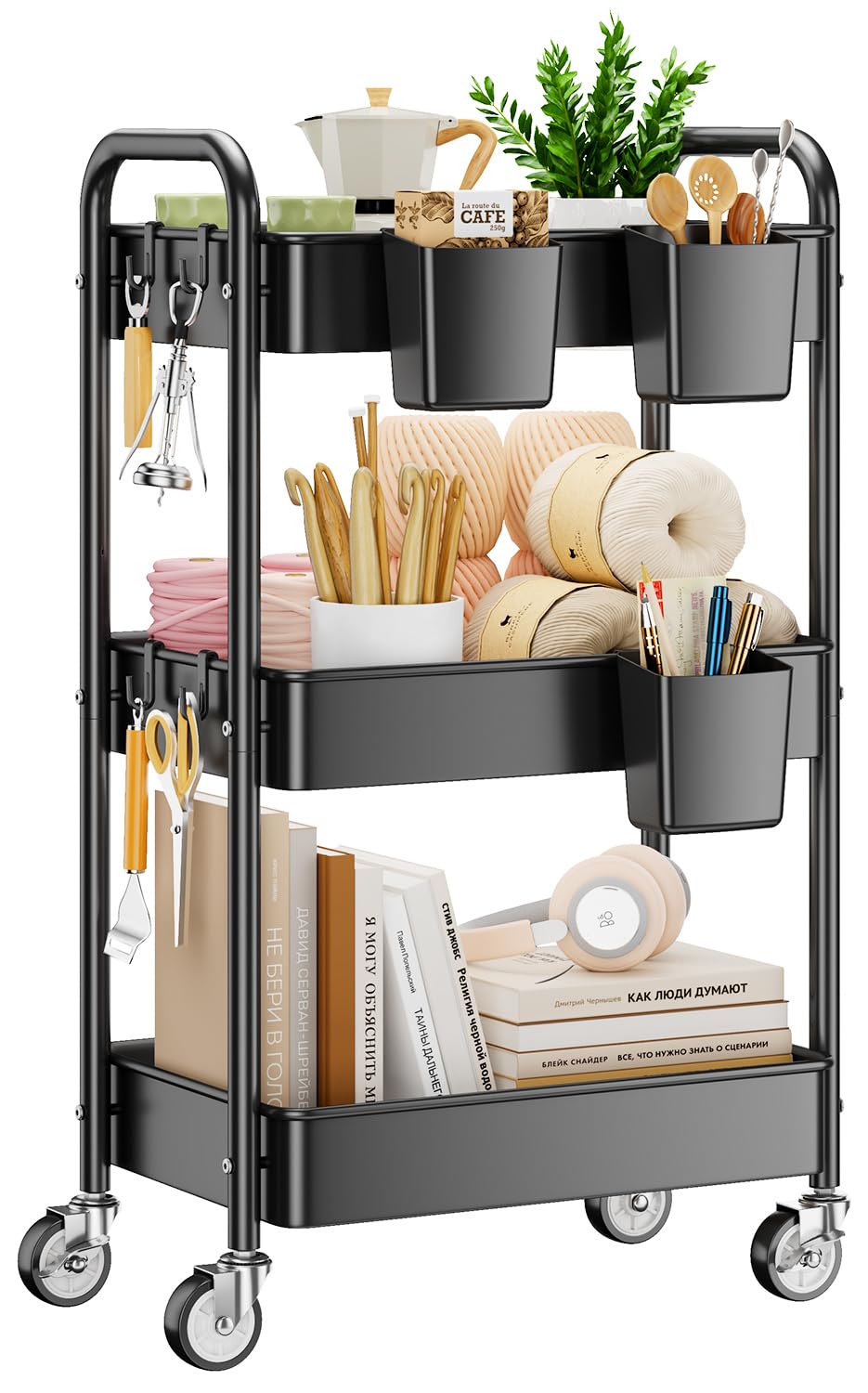 YASONIC 3 Tier Rolling Cart, Heavy Duty Metal Utility Cart - Image 1