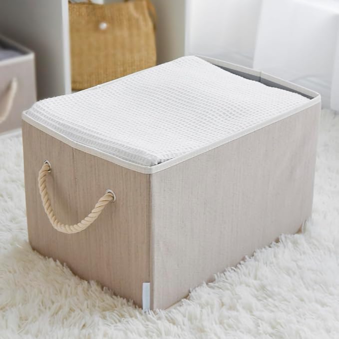 2 Pack Large Storage Baskets for Shelves | Fabric Closet Organizers and Storage Bins with Handles Home Organization | Decorative Collapsible Baskets for Organizing Clothes 16.3"x 12"x 10.24"