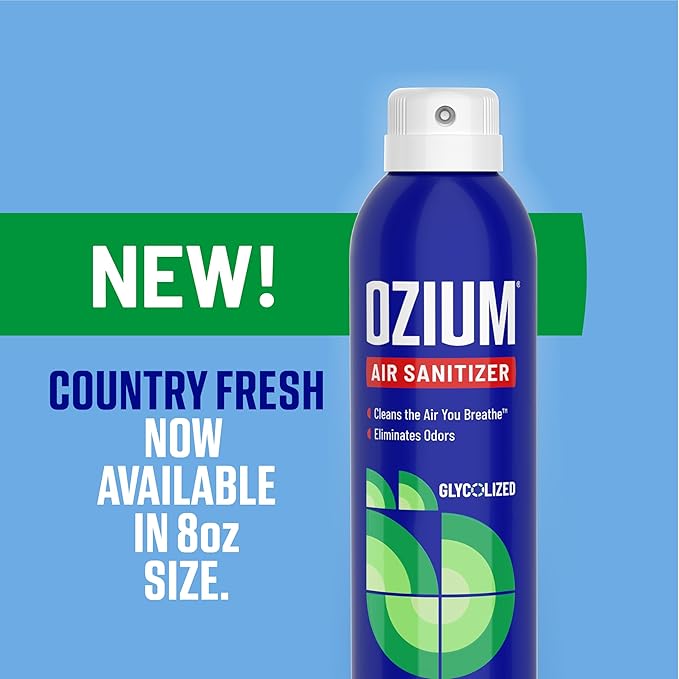 Ozium Air Sanitizer Spray - Room Odor Eliminator for Home, Car, and Office - Country Fresh Air Cleaner - 8 oz Can - 6 Pack