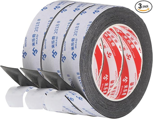 PATIKIL 3Roll Sponge Rubber Foam Tape, 63/64" W x 1/32" t x 16.4ft l Self-Adhesive Foam Insulation Tape Weather Stripping for Window Door Soundproofing Weatherstrip AC Seal Strip, Black