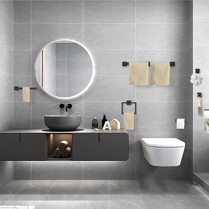 5-Pieces Matte Black Bathroom Accessories Set, 23.6 Inch Bath Towel Bar Set, SUS 304 Stainless Steel Bathroom Hardware Set, Towel Racks for Bathroom Wall Mounted.