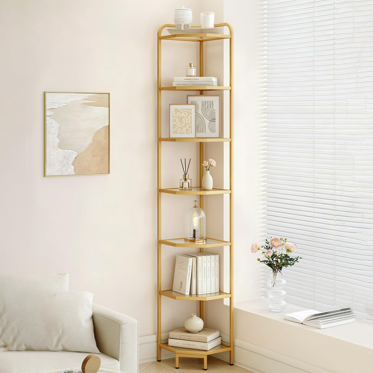 Hzuaneri Corner Shelf Stand, 7-Tier Glass Bookshelf Bookcase - Image 1