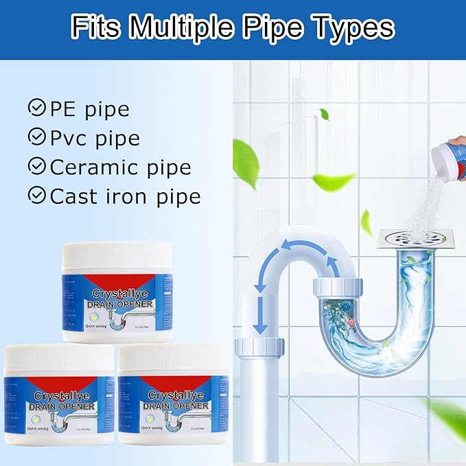 Crystal Lye Drain Opener – Powerful Unclogging Action for Bathroom & Kitchen Pipes (2PC)