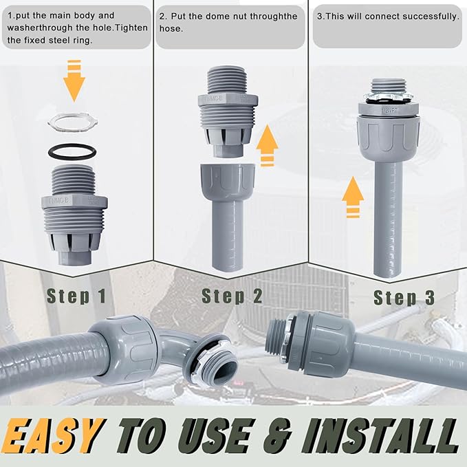 Liquid-Tight Conduit and Connector Kit - 1/2 Inch 5 FT Non Metallic Liquid Tight Electrical Conduit with 1 Straight and 1 Angle Fittings