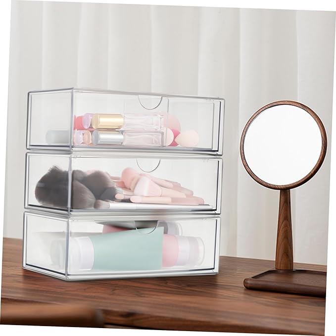 Alipis 3pcs Acrylic Makeup Organizer Desk Storage Box Skincare Shelf Compartment for Lipstick Brush