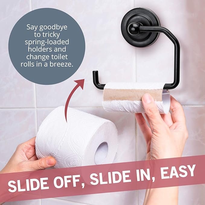 Jack N’ Drill 1 Pack Toilet Paper Holder with Free Wall Mounted Multipurpose Coat Hook for Towels, Bathroom Accessories and Decor, Classy and Modern Black Finish for All Bathroom Styles (2 Pack Black)