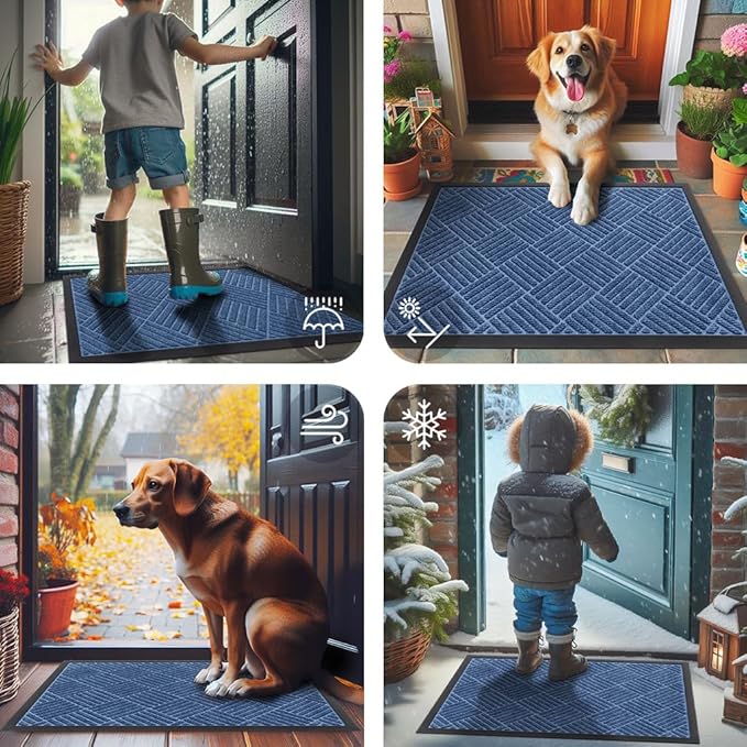 Smiry Front Door Mat Outside Entrance, Heavy Duty Outdoor Indoor Mat, Natural Rubber Doormat, Non Slip, Trap Dirt and Moisture, Easy Clean, Low Profile Patio Porch Entryway Mat, 47x32, Blue
