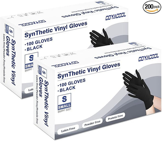 Disposable Gloves Small, Nitrile and Vinyl Blend Material Gloves, Latex Free 4 Mil 200 Pc Food Grade Glove for Cleaning, Food Prep, Hair Dye, Tattoo, Black