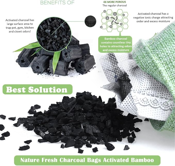 Charcoal Bamboo Bags nature fresh charcoal bags Activated Charcoal Odor Absorber Eliminator Bag (8, Green, Brown, Orange, Blue)