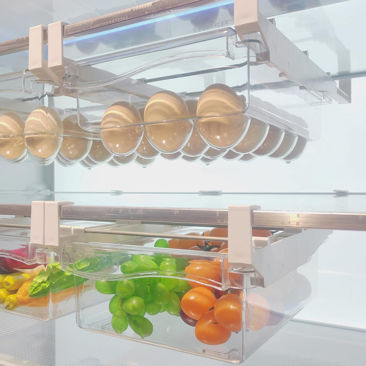 URALFA 2PCS Fridge Drawer Organizer and Egg Holder - Image 1