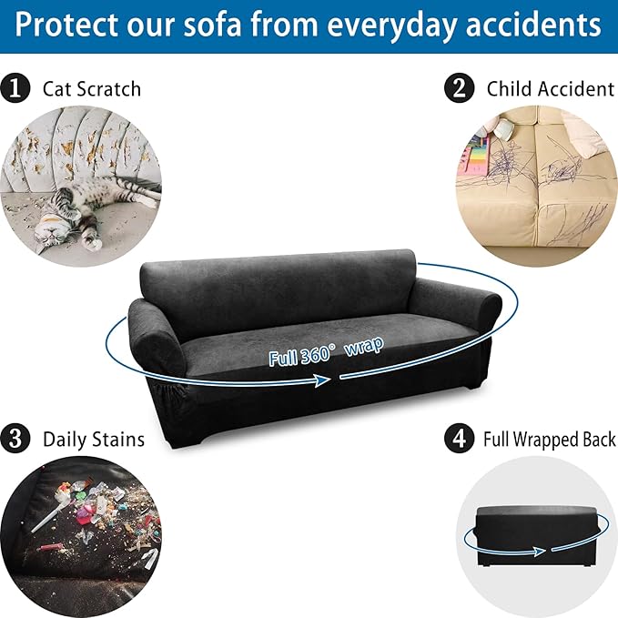 Oversized Sofa Slipcover Leather Look Couch Cover for 4 Seater Sofa 1-Piece Sofa Cover Stretch Furniture Protector with Elastic Bottom & Pockets(XL Sofa, Dark Grey)