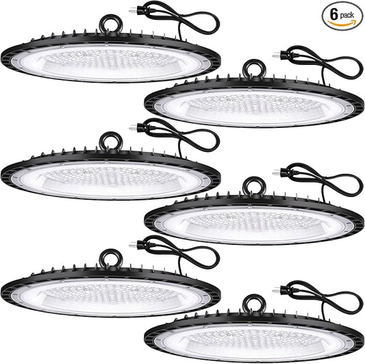 6 Pack 200W UFO Led High Bay Light Fixture,120VAC,30800LM,5000K Daylight Commercial Shop Bay Lighting,[850W MH/HPS Equiv.] US Plug Area Lighting for Warehouse/Barn/Gym/Factory/Workshop