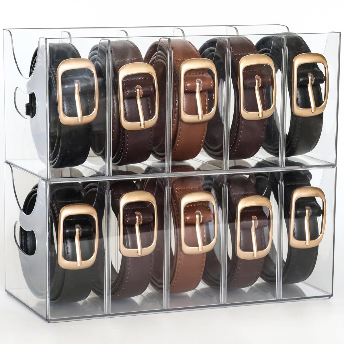 Belt Organizer - 2 Pack Clear Stackable Belt holder - Image 1
