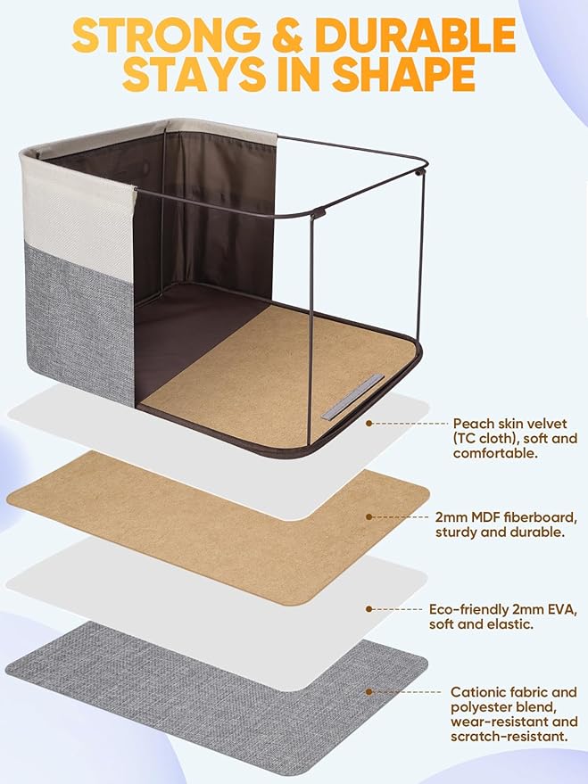 BALEINE 2 Pack Fabric Closet Storage Bins for Shelves, Linen Closet Organizers and Storage, Decorative Baskets for Organizing, Shelf, Clothes, Home, Office (Grey, 15"x11"x9.5")