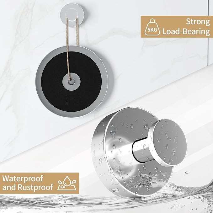 Suction Cup Hooks for Shower, Heavy Duty Towel Hooks for Walls No Damage, Modern Shower Suction Hooks for Kitchen Bathroom Wall, Glass, Mirror, Tile, Hanging Towels Robes, Chrome (2 Pack)
