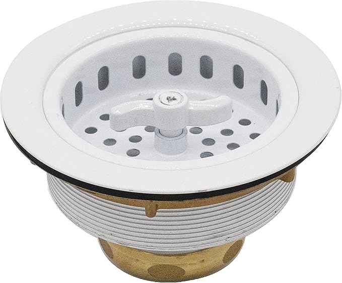 Westbrass D2155-50 Wing Nut Style Large Kitchen Basket Strainer with Waste Disposal Flange and Stopper, Powder Coat White