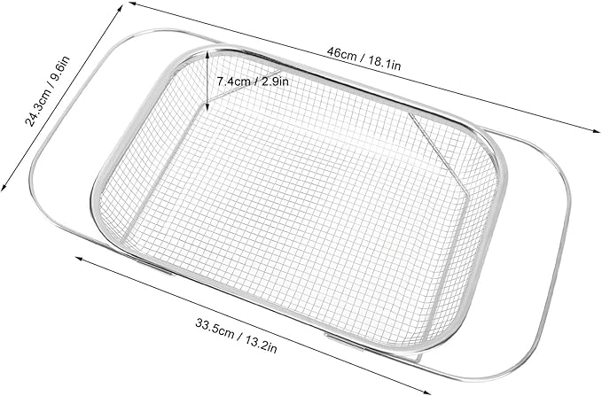 JTLB Over The Sink Colander Strainer Basket Stainless Steel for Kitchen Sink with Handles Fine Mesh Expandable Kitchen Essentials Rectangle (Silver)