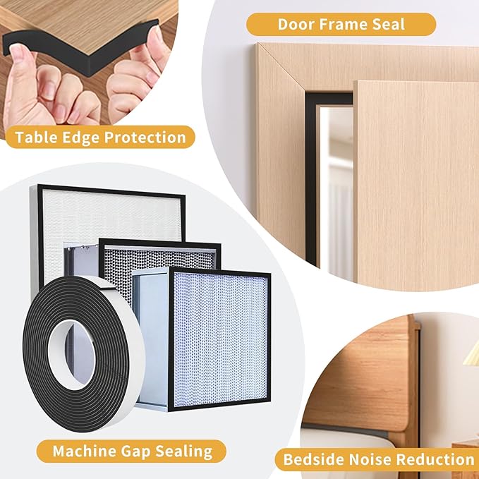 1/2 in Wide x 1/8 in Thick x 33FT Window Sealing Tape,Weather Stripping Door Seal,Foam Insulation Tape,Single-Sided Self-Adhesive Foam Strips,Black