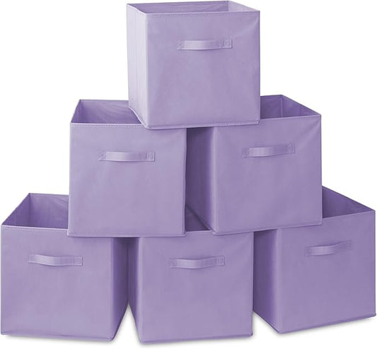 Casafield Set of 6 Collapsible Fabric Cube Storage Bins, Lavender - 13" Foldable Cloth Baskets for Shelves, Cubby Organizers & More