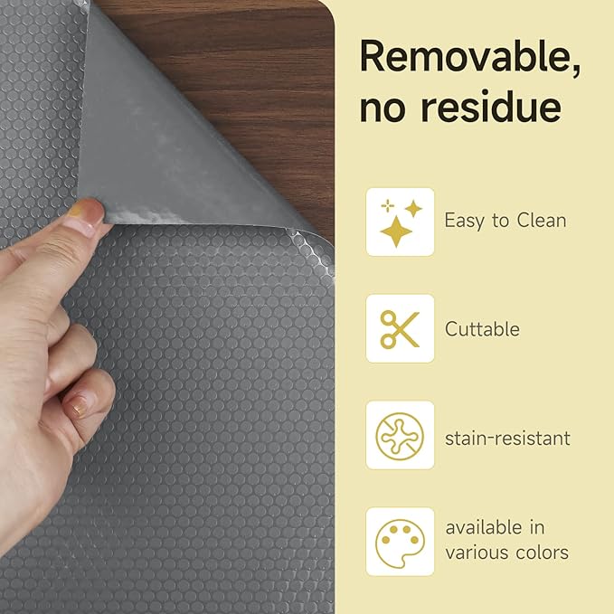 WochiTV Adhesive Shelf Liner 23.6 X 240 Inches Peel and Stick Kitchen Liner for Cabinets, Drawers Removable Protector Mat Waterproof Contact Covering for Dresser Pantry Countertops Shelves, Gray